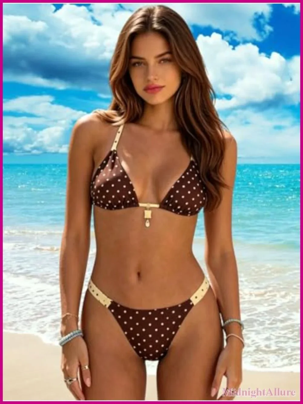 Women's Reversible Polka Dot Bikini Set Halter Triangle High Stretch Beachwear